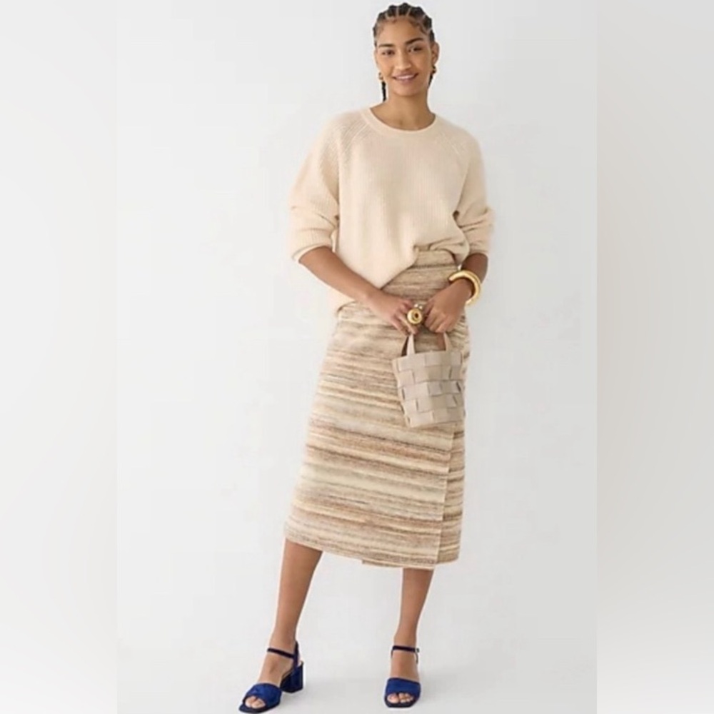 NWT J.Crew Space-dyed wrap a-line neutral merino wool blend sweater-skirt S